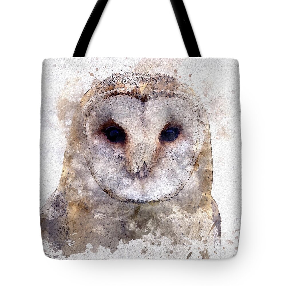 Barn Owl In Watercolor Tote Bag featuring the digital art Barn Owl in Watercolor by Susan Maxwell Schmidt