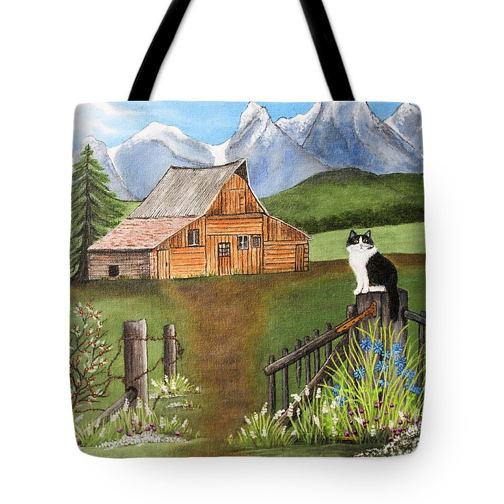 Barn Tote Bag featuring the painting Barn Scene by Shirley Dutchkowski