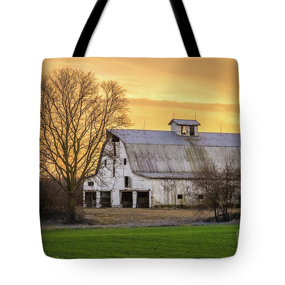 Barn Tote Bag featuring the photograph Barn Sunset - Orleans - Indiana by Gary Whitton