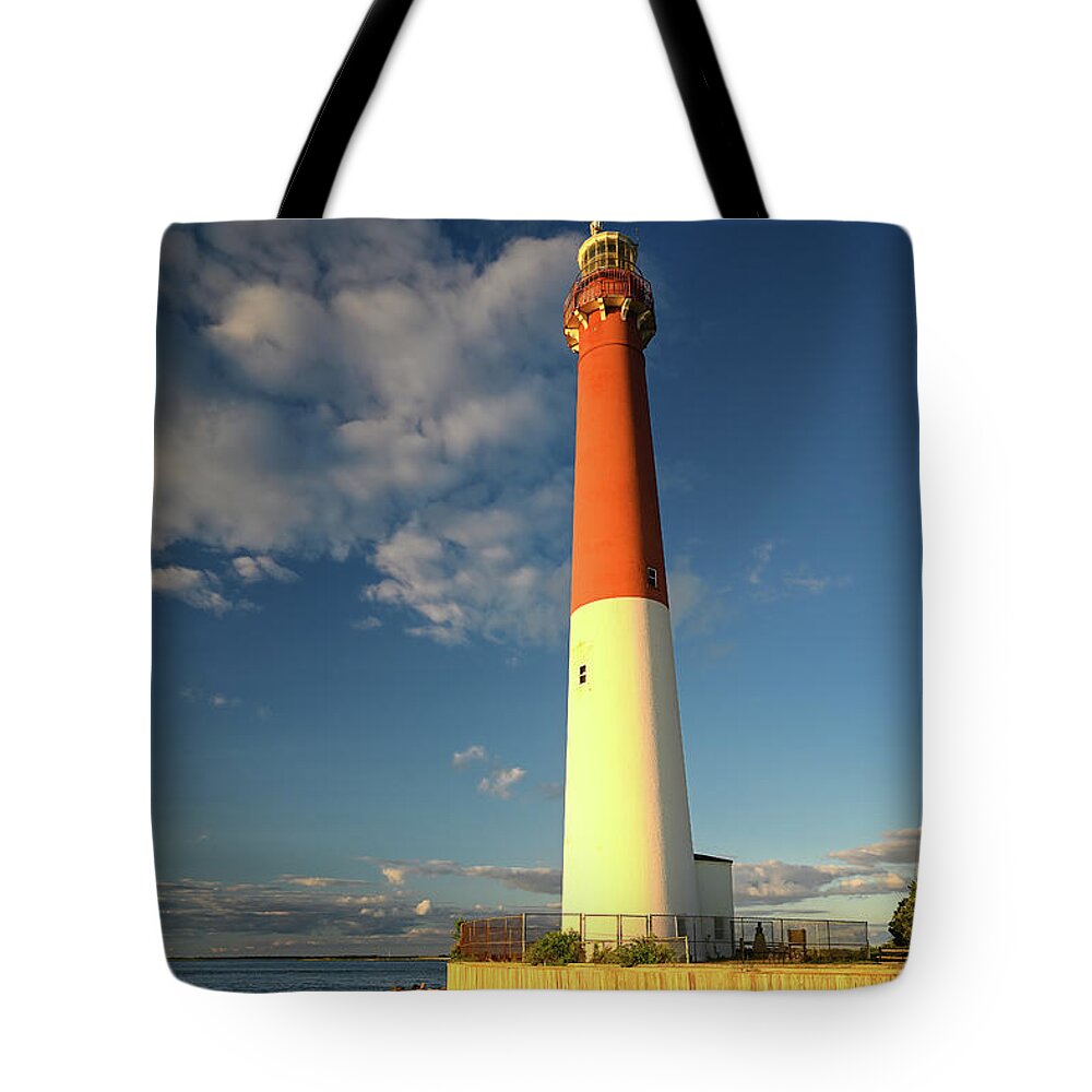Lighthouse Tote Bag featuring the photograph Barnegat at Golden Hour by Steven Nelson