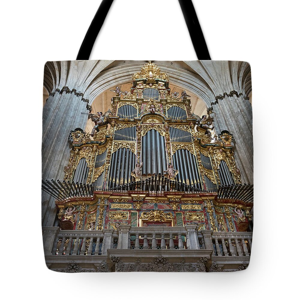 Baroque Tote Bag featuring the photograph Baroque pipe organ in The New Cathedral of Salamanca by RicardMN Photography