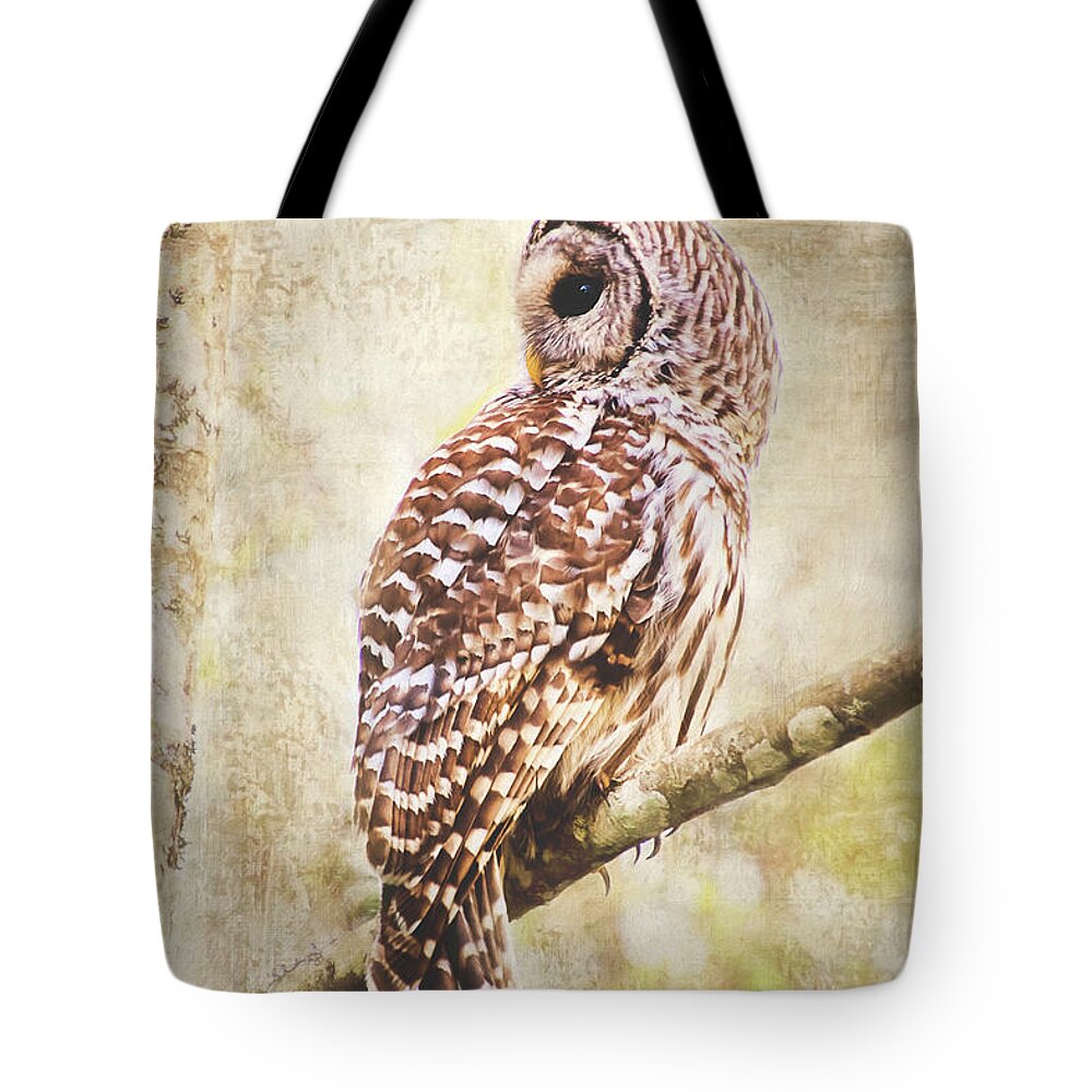 Barred Owl Tote Bag featuring the photograph Barred Owl in Alder Tree by Peggy Collins