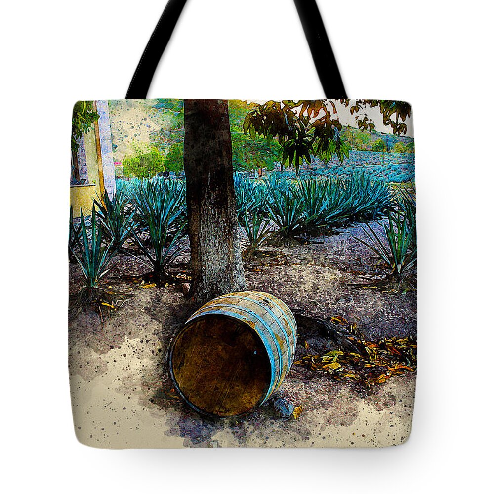Barrels Tote Bag featuring the digital art Barrels and Agaves by Marisol VB