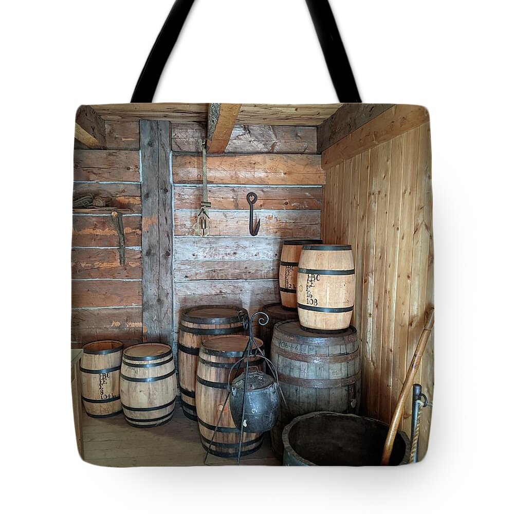 Barrels Tote Bag featuring the photograph Barrels at Fort Edmonton by Lisa Mutch