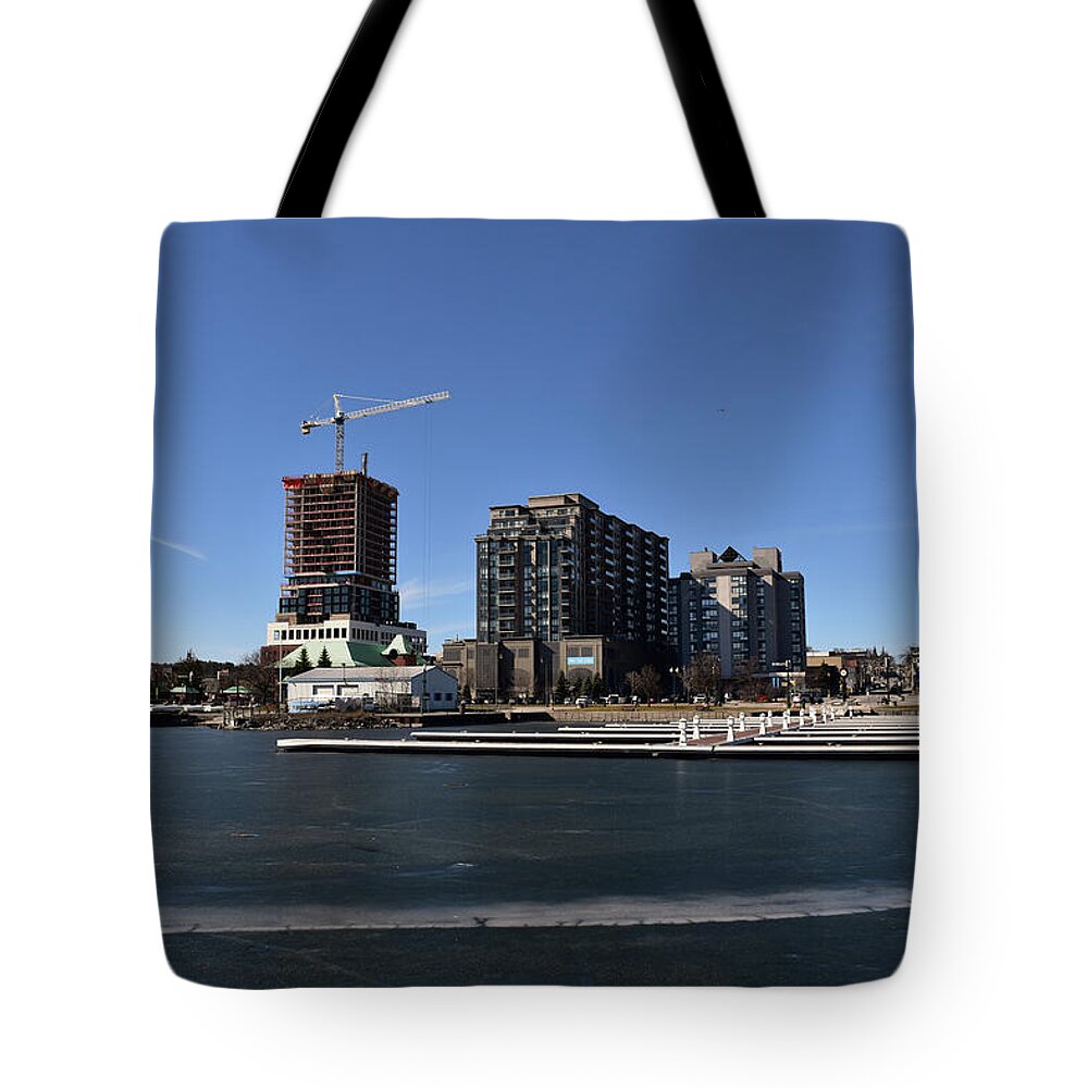 Urban Development Tote Bag featuring the photograph Barrie Public Marina March 7-2024 by Lyle Crump