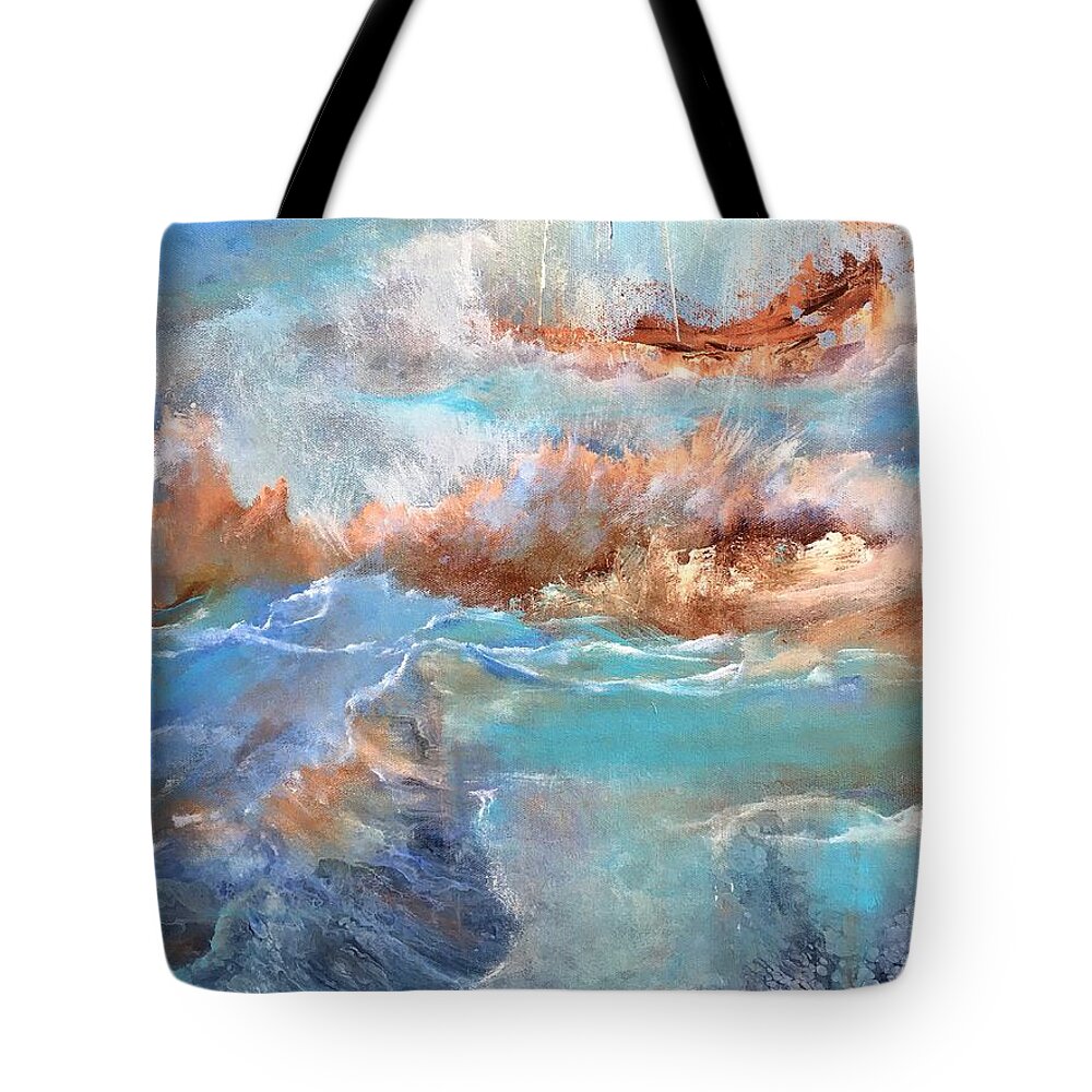 Blue Tote Bag featuring the painting Barriers 2 by Soraya Silvestri