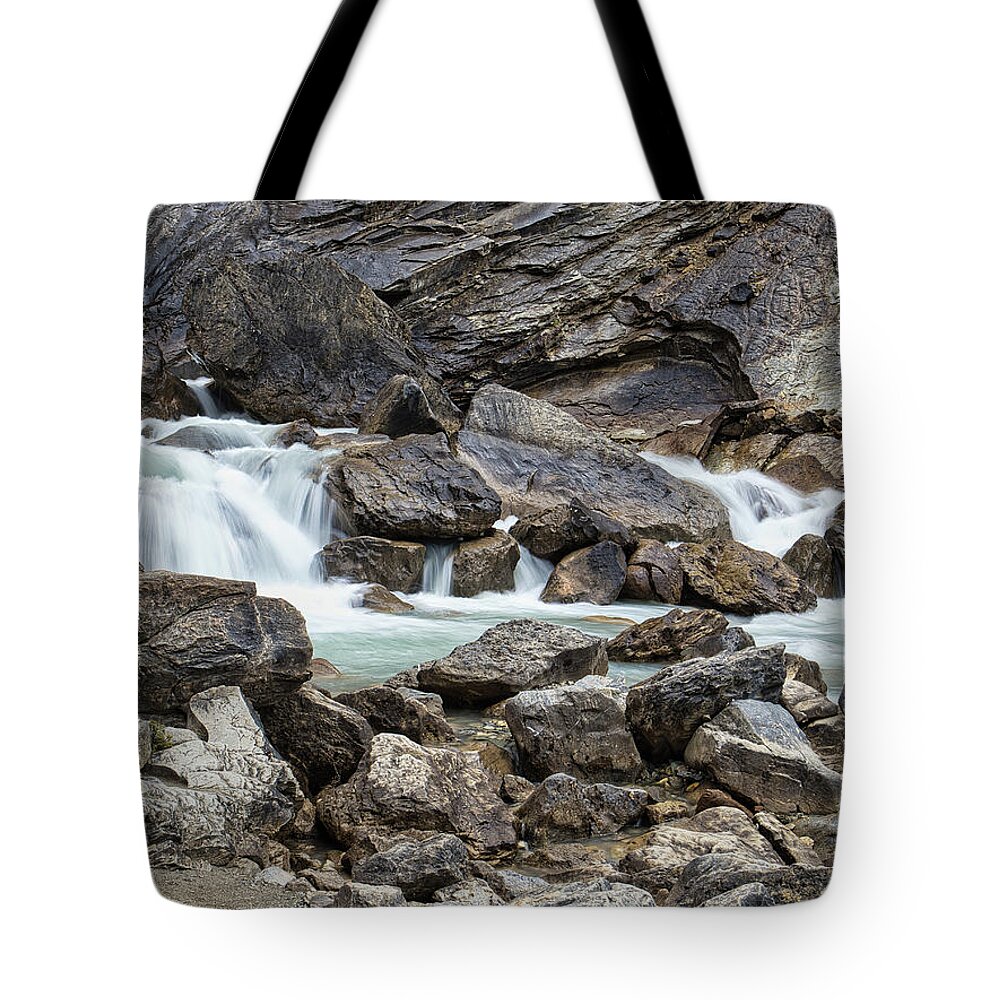 Landscape Tote Bag featuring the photograph Base of the Falls Abstract by Allan Van Gasbeck