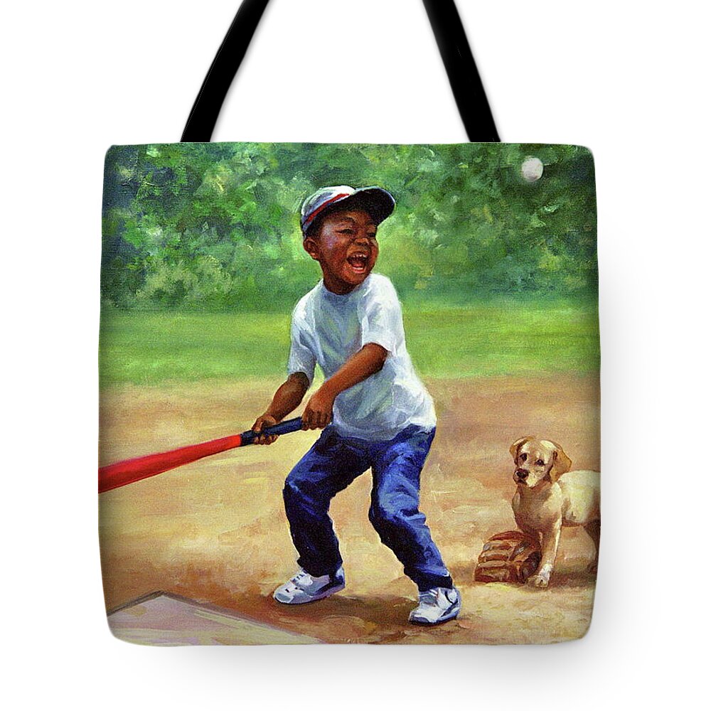 Baseball Tote Bag featuring the painting Baseball Excitement by Laurie Snow Hein