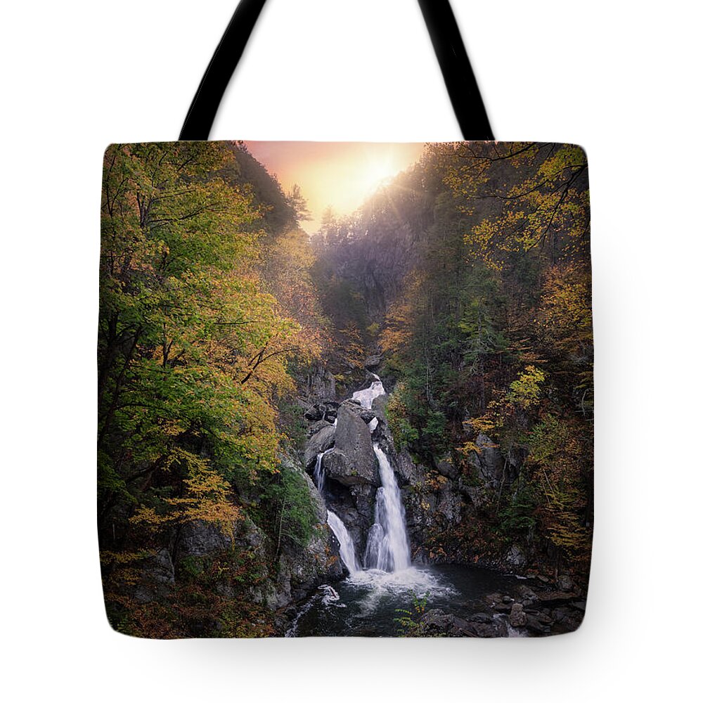 New England Fall Foliage Tote Bag featuring the photograph Bash Bish Falls Sunrise by Bill Wakeley
