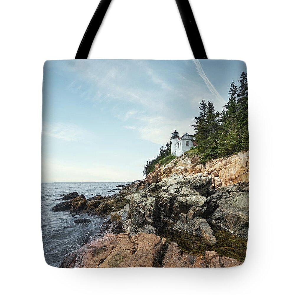 Bass Harbor Tote Bag featuring the photograph Bass Harbor Head Light Lighthouse by Stacy Abbott