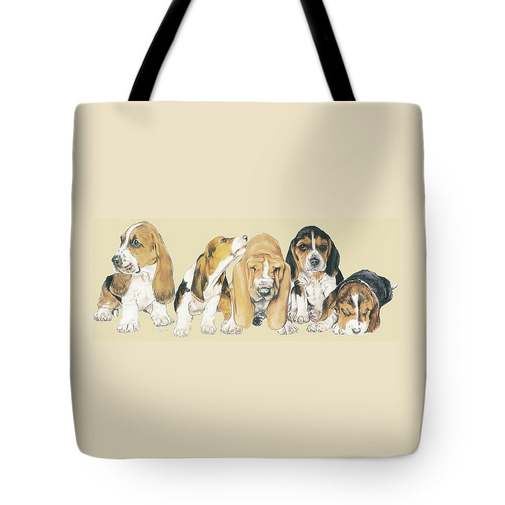 Hound Group Tote Bag featuring the mixed media Basset Hound Puppies by Barbara Keith