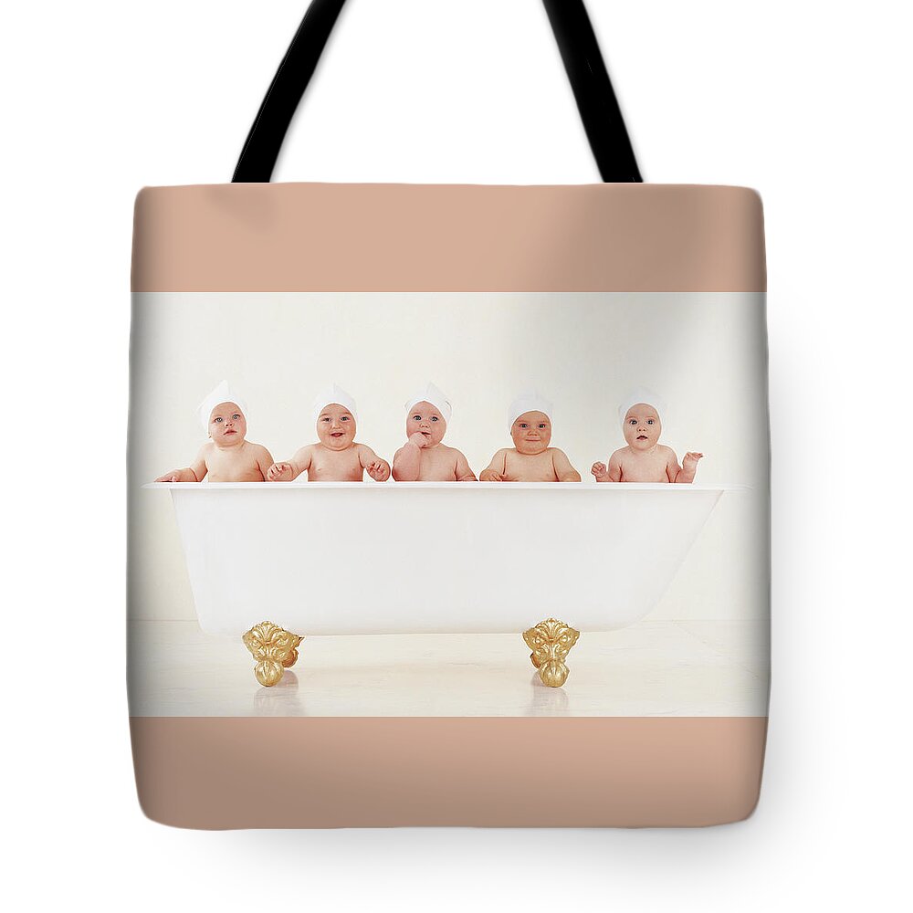 Bathrub Tote Bag featuring the photograph Bathtub Babies by Anne Geddes