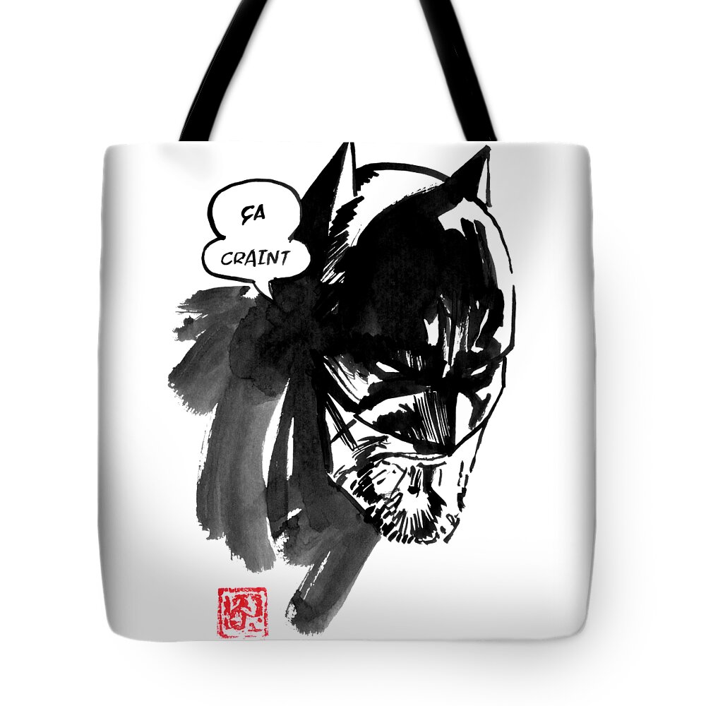 Batman Tote Bag featuring the drawing Batman Ca Craint by Pechane Sumie