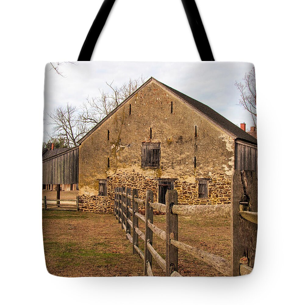 Barn Tote Bag featuring the photograph Batsto Horse Barn and Paddock by Kristia Adams