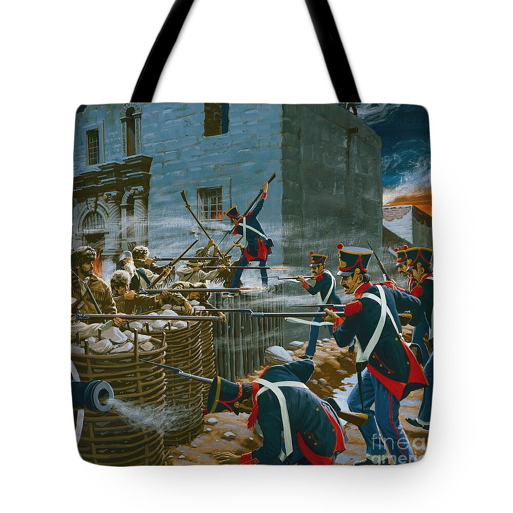 Ed Vebell Tote Bag featuring the painting Battle Of The Alamo by Ed Vebell