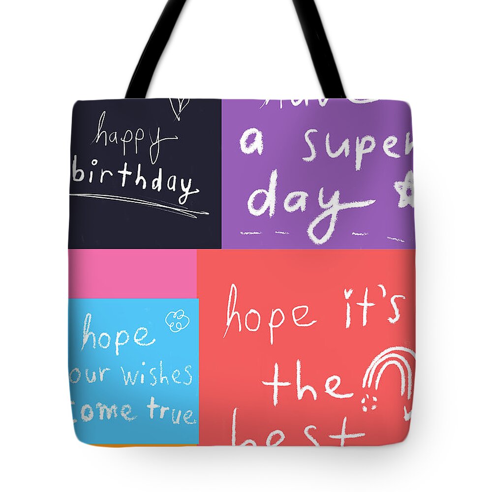 Birthday Tote Bag featuring the digital art Bday Patchwork by Ashley Rice