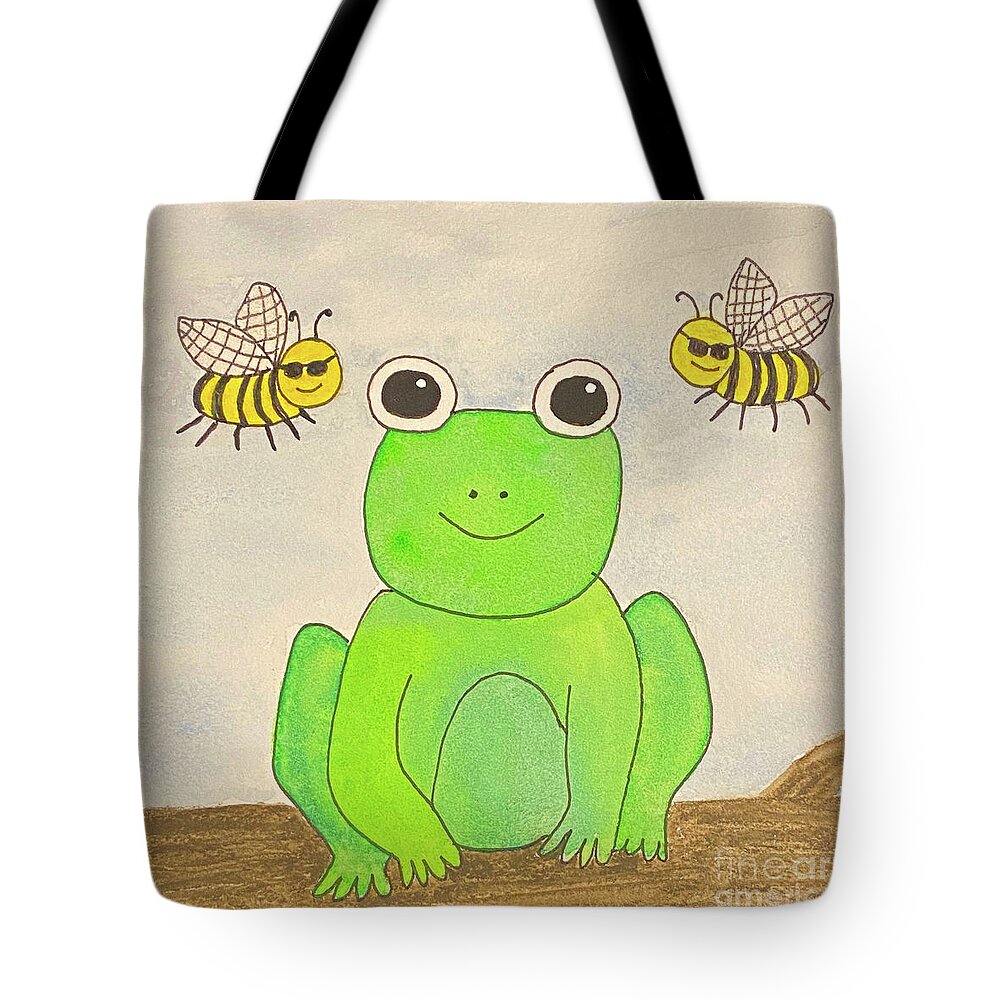 Frog Tote Bag featuring the mixed media Be Hoppy by Lisa Neuman