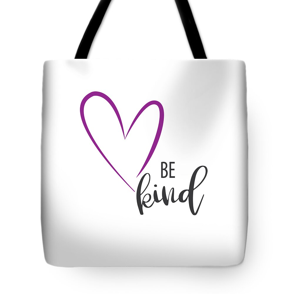 Kind Tote Bag featuring the digital art Be Kind with Purple Heart by Inge Lewis