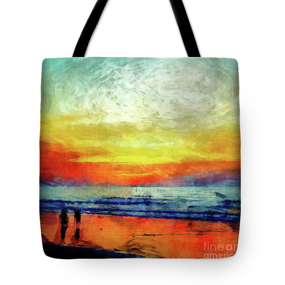 Beach Tote Bag featuring the digital art Beach At Sunset by Phil Perkins