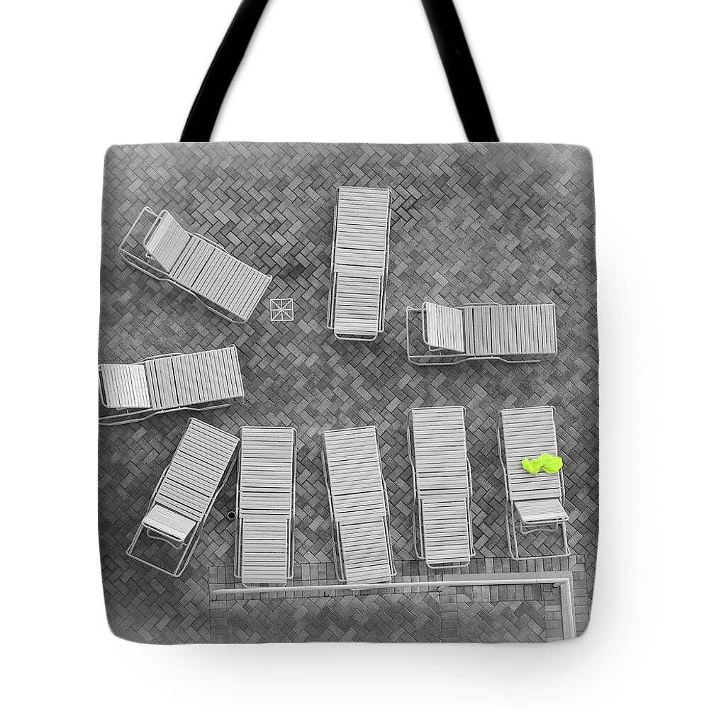Beach Tote Bag featuring the photograph Beach Chairs from Above by James C Richardson