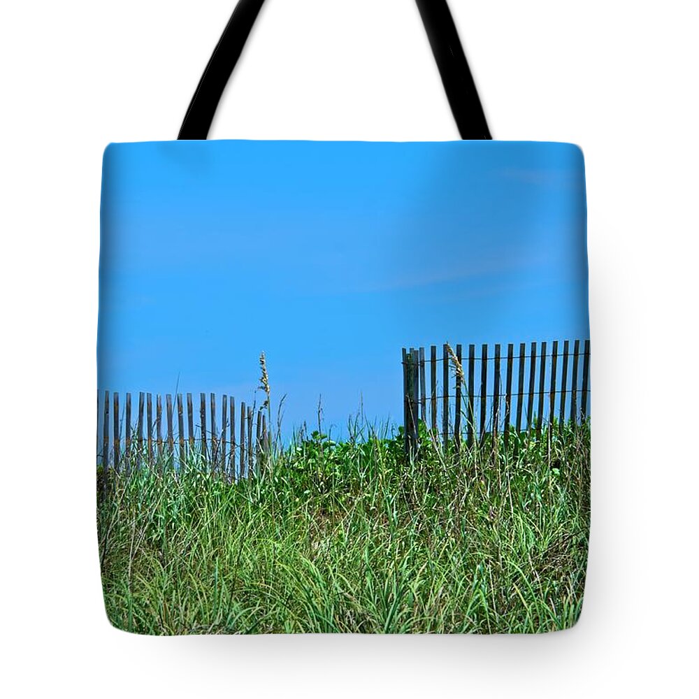 Beach Tote Bag featuring the photograph Beach Fence by Carolyn Marshall