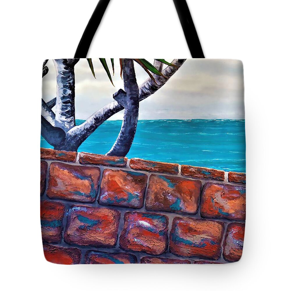 Beach View Tote Bag featuring the painting Beach Fence by Joan Stratton