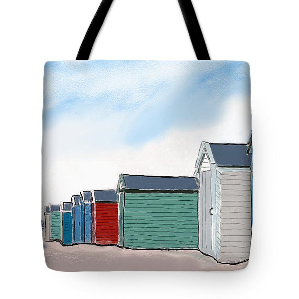 Beach Tote Bag featuring the digital art Beach Huts by John Mckenzie
