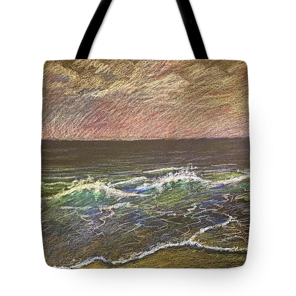 Beach Tote Bag featuring the drawing Beach In Colored Pencil by Larry Whitler