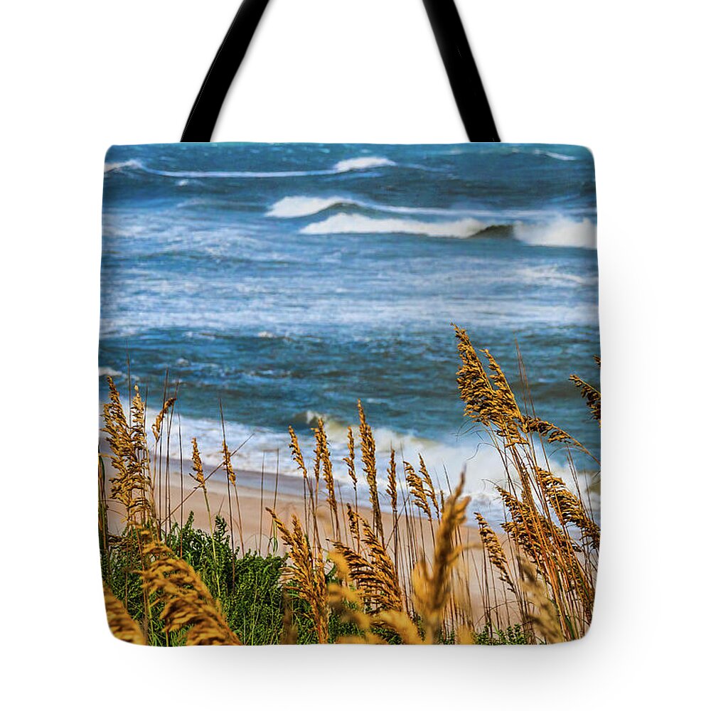 Beach Tote Bag featuring the photograph Beach ocean coast Swaying Sea Oats 322 by Dan Carmichael