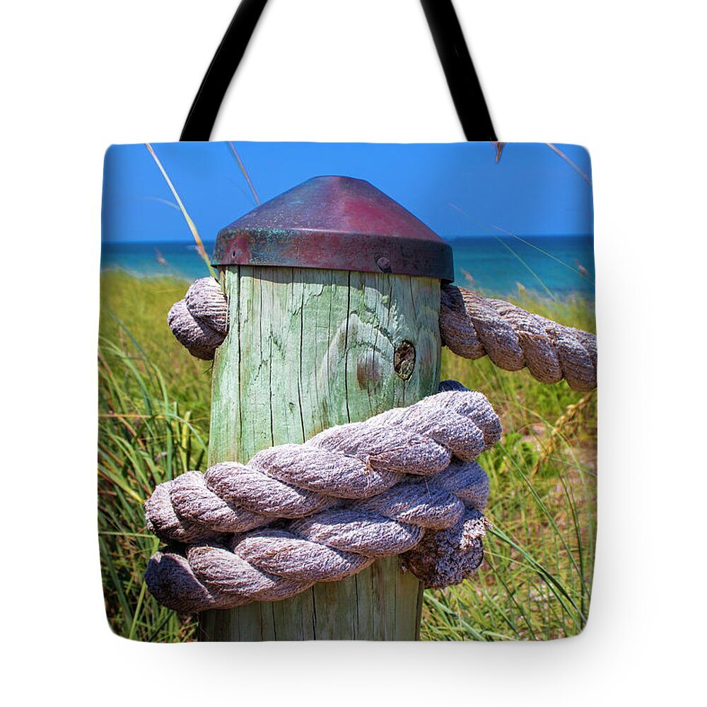 Rope Tote Bag featuring the photograph Beach Path Ropes by Blair Damson