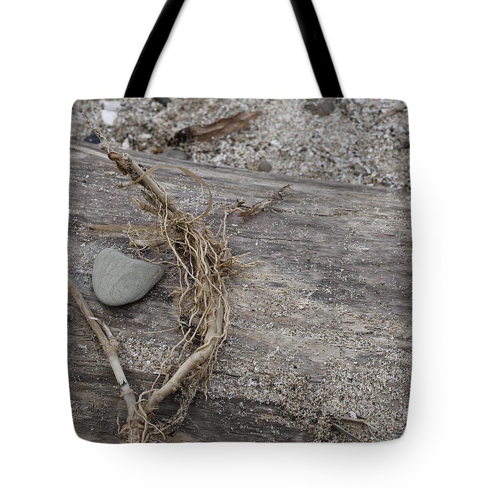 Driftwood Tote Bag featuring the photograph Beach Stone on Driftwood by Valerie Collins