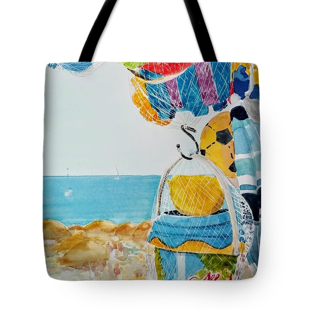 Beach Tote Bag featuring the painting Beach Toys for Sale by Sandie Croft