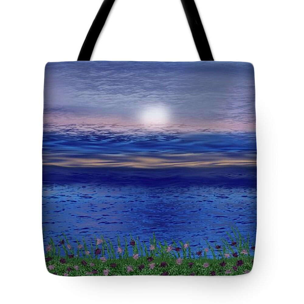 Sunrise Tote Bag featuring the digital art Beachside sunrise by Elaine Rose Hayward