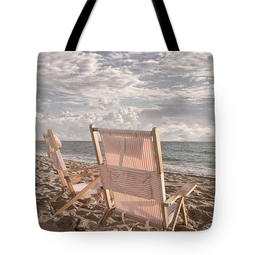 Clouds Tote Bag featuring the photograph Beachy Cottage Relaxation by Debra and Dave Vanderlaan