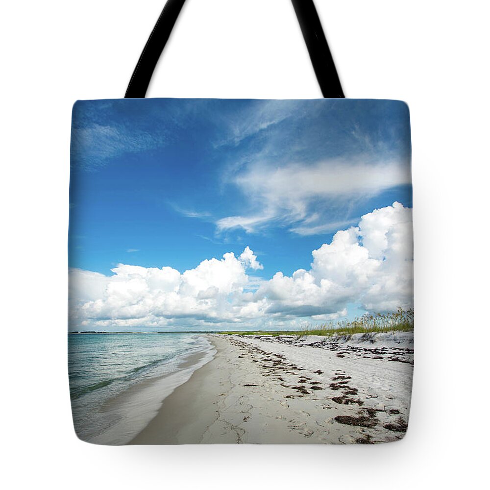 Seaweed Tote Bag featuring the photograph Beachy Sand Dunes and Seaweed by Beachtown Views