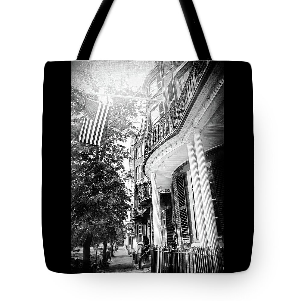 Boston Tote Bag featuring the photograph Beacon Hill Boston Massachusetts Black and White by Carol Japp