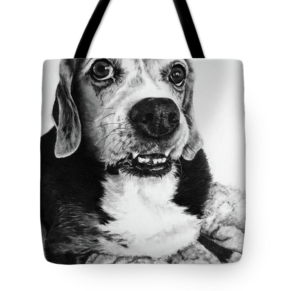 Dog Tote Bag featuring the drawing Beagle Mix by Terri Mills