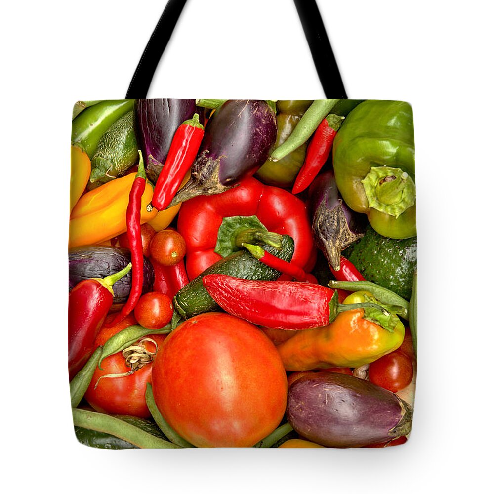 Peppers Tote Bag featuring the photograph Beans Peppers And Tomatoes by Adam Jewell