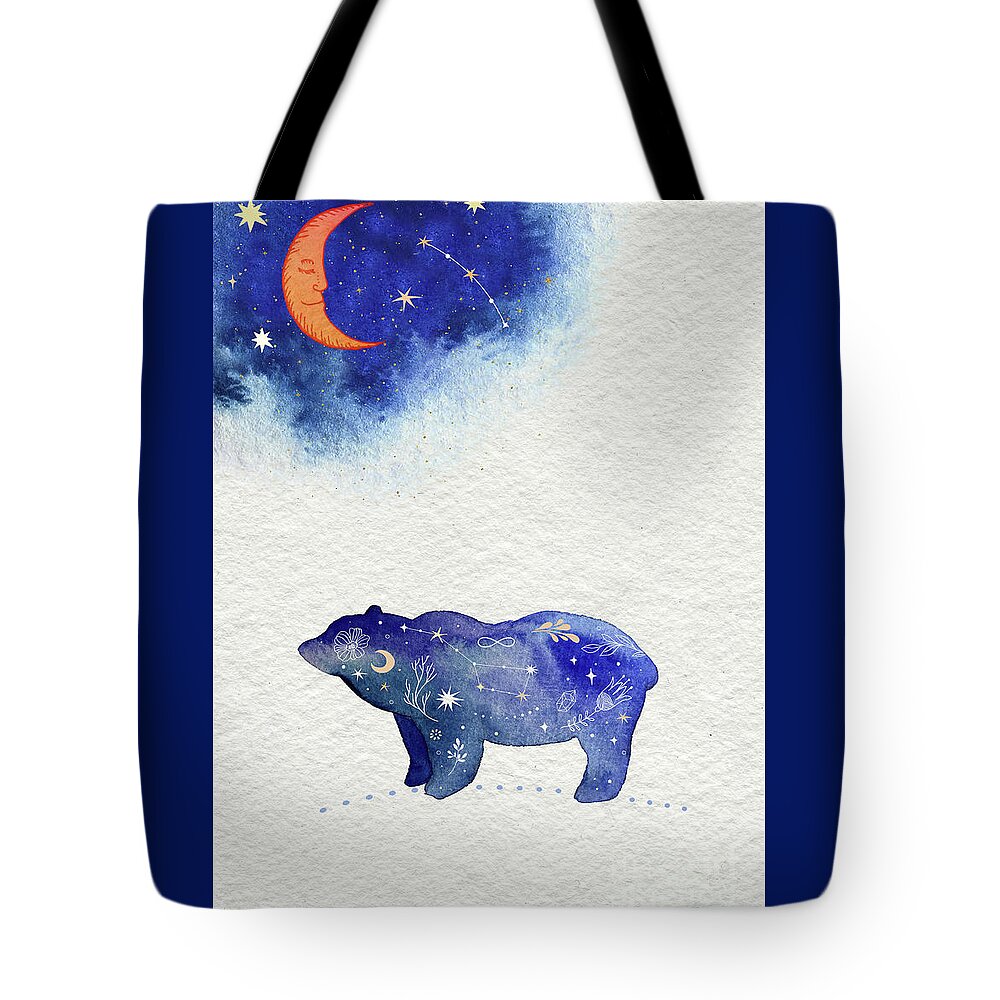 Bear And Moon Tote Bag featuring the painting Bear And Moon by Garden Of Delights