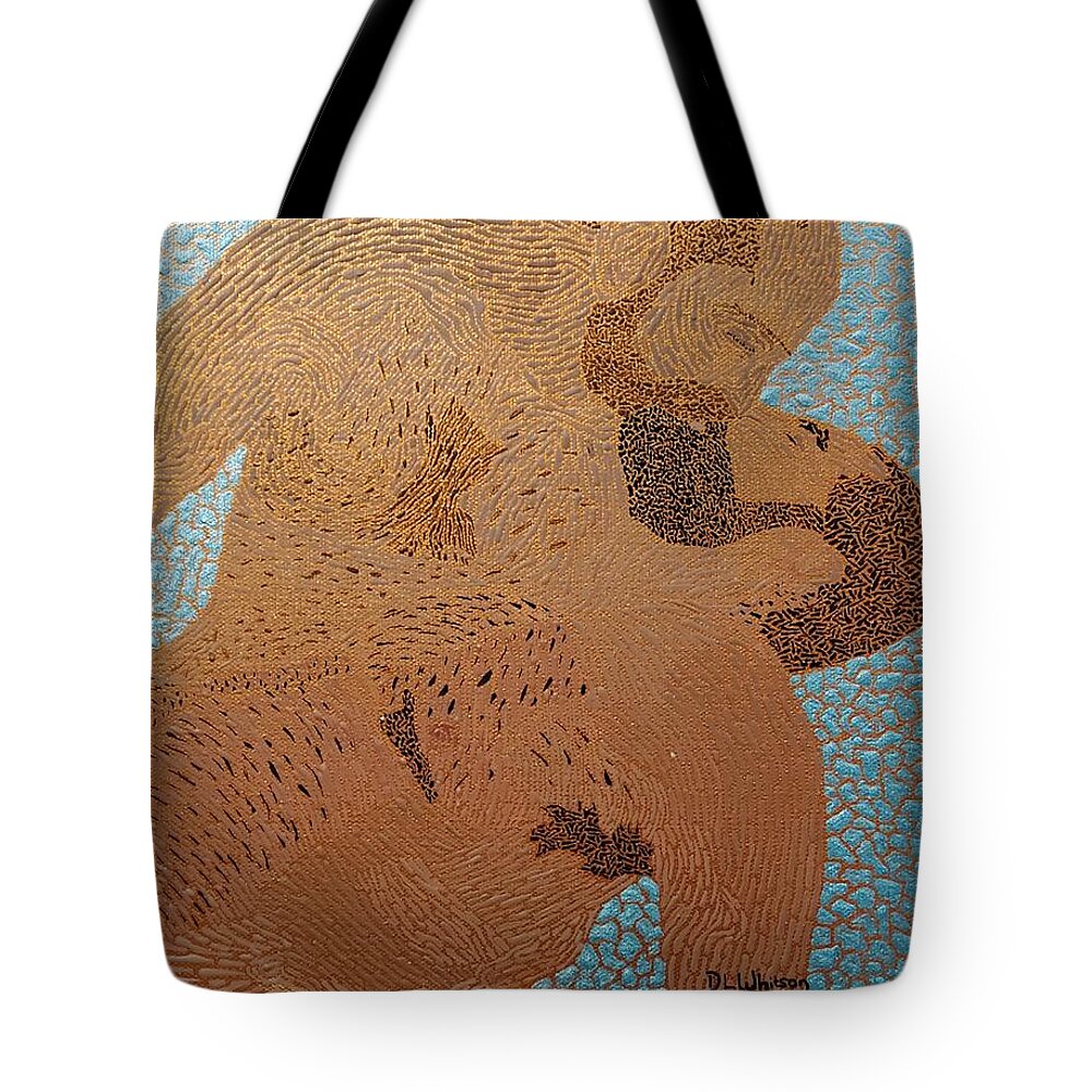 Bear Acrylic Gay Male Kiss Pointillism Dlwhitson_men Dlwhitson Tote Bag featuring the painting Bear Kiss by Darren Whitson