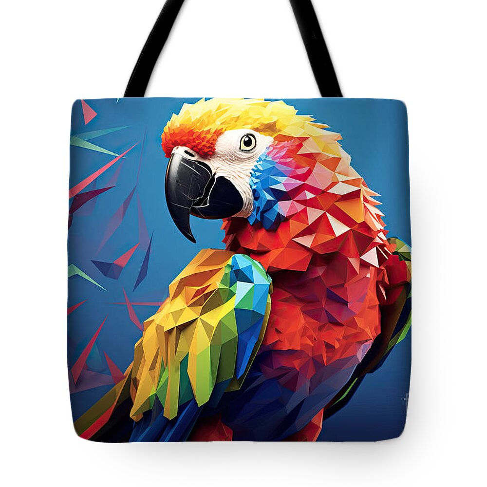 Green Tote Bag featuring the painting Beautiful abstract geometric parrot concept, contemporary colors by N Akkash