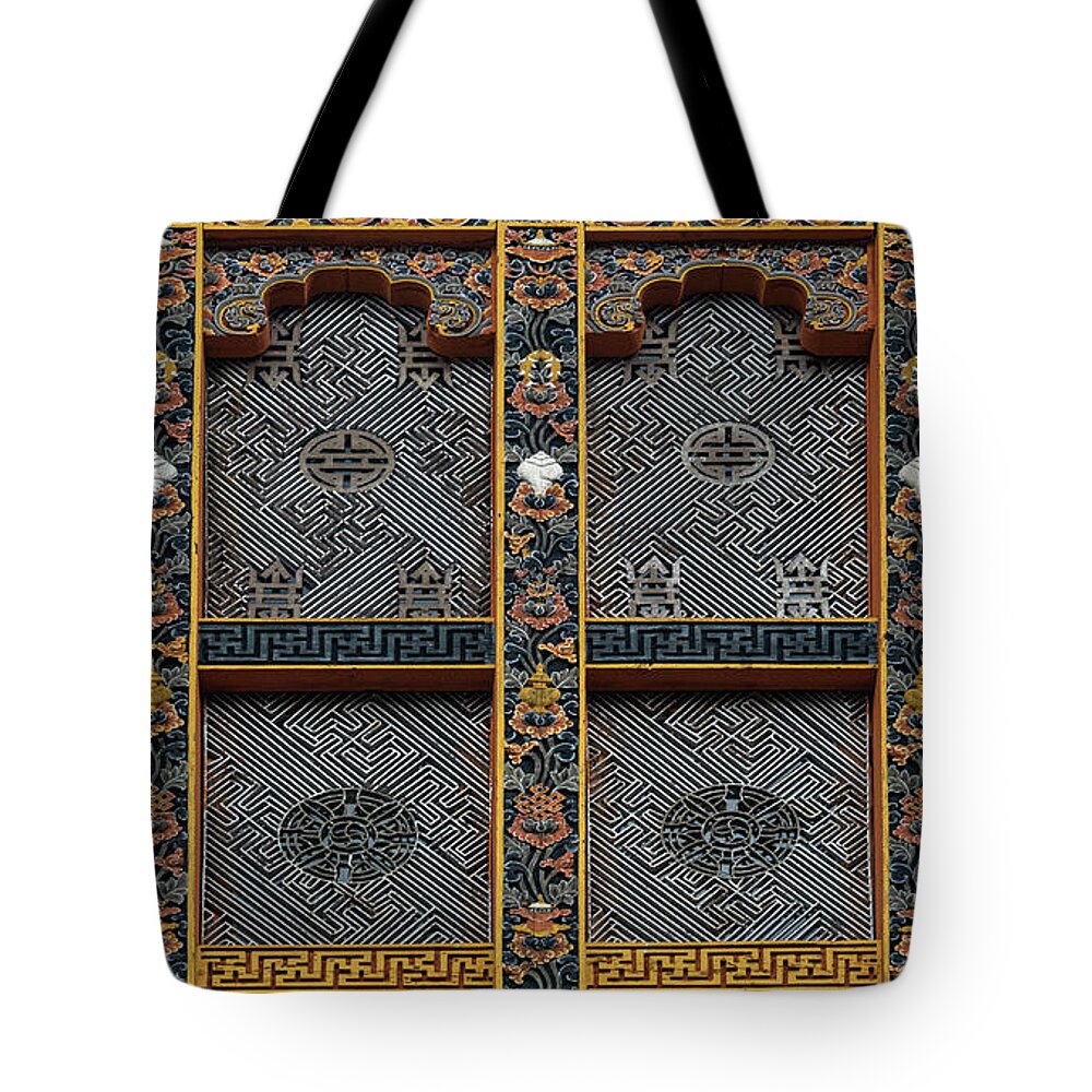 Bhutan Tote Bag featuring the photograph Beautiful Bhutanese Architectural Design by Matthew Bamberg