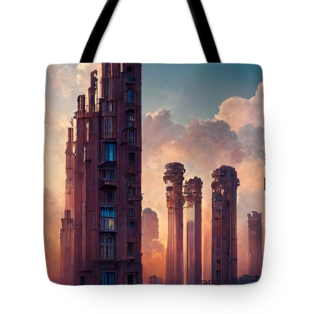 Picture Tote Bag featuring the painting Beautiful buildings in a city detailed concept art arch 1ae4ba18 6aca 4614 bdee ec78565 by MotionAge Designs