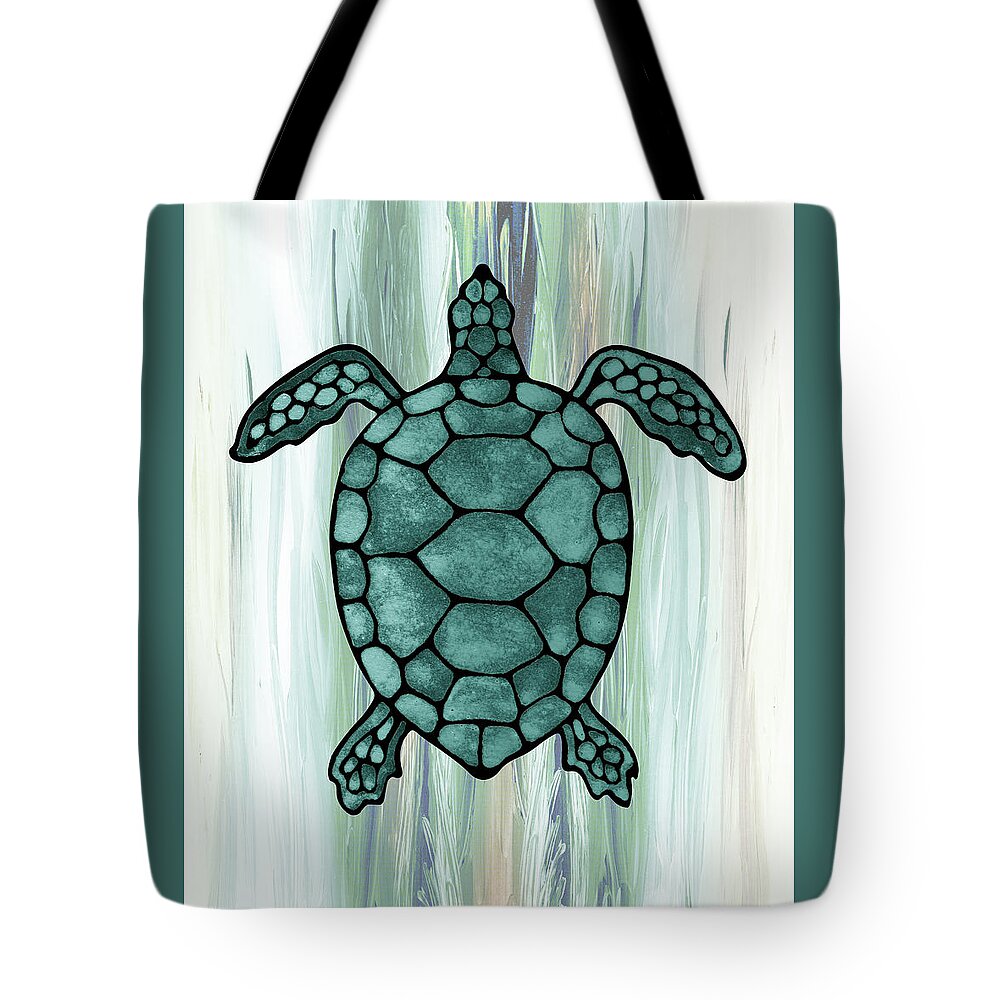 Green Tote Bag featuring the painting Beautiful Giant Turtle In Teal Blue Sea by Irina Sztukowski