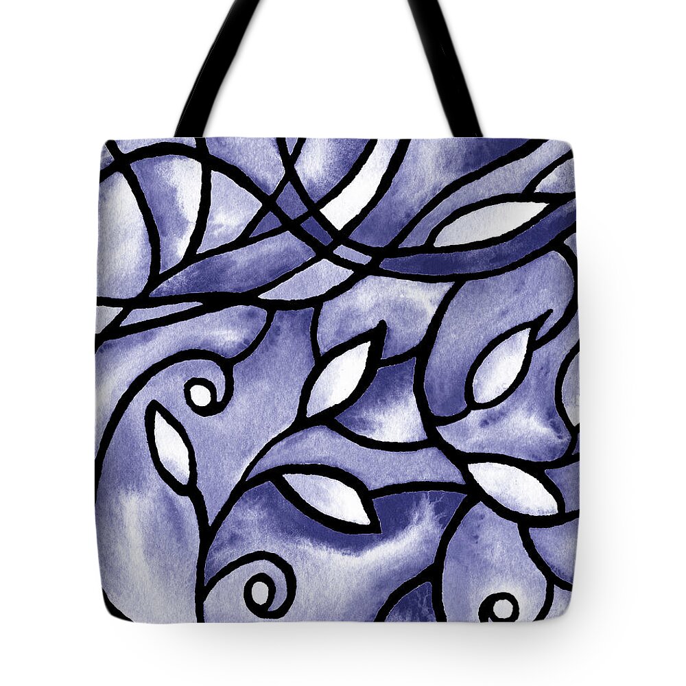 Interior Decor Tote Bag featuring the painting Beautiful Leaves Watercolor Purple Blue Abstract Very Peri Cool Palette Interior Decor by Irina Sztukowski