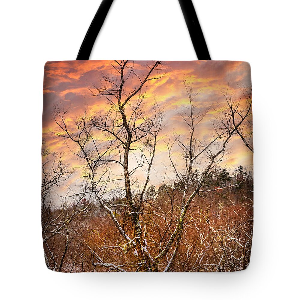 Carolina Tote Bag featuring the photograph Beautiful Morning Sky at the First Snow by Debra and Dave Vanderlaan