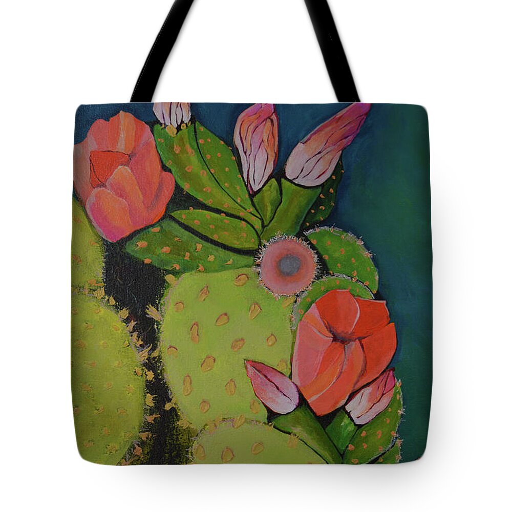Prickly Pear Tote Bag featuring the painting Beauty and Armor by Robin Valenzuela