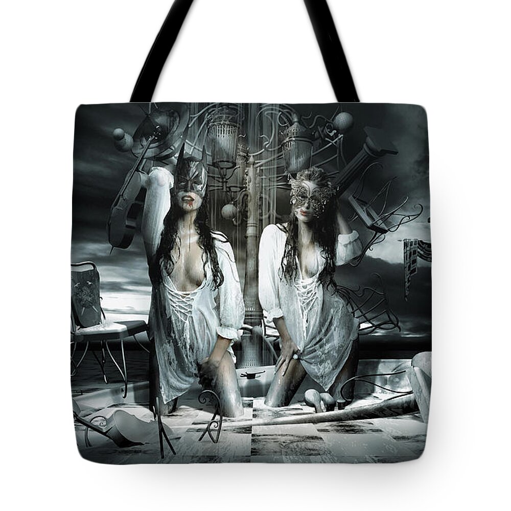 Surrealism Art Gothic Artist Digital 3d Goth Fantasy Landscape Matte Painting Photography Computer Tote Bag featuring the digital art Beauty and the beast Dissociative identity disorder by George Grie