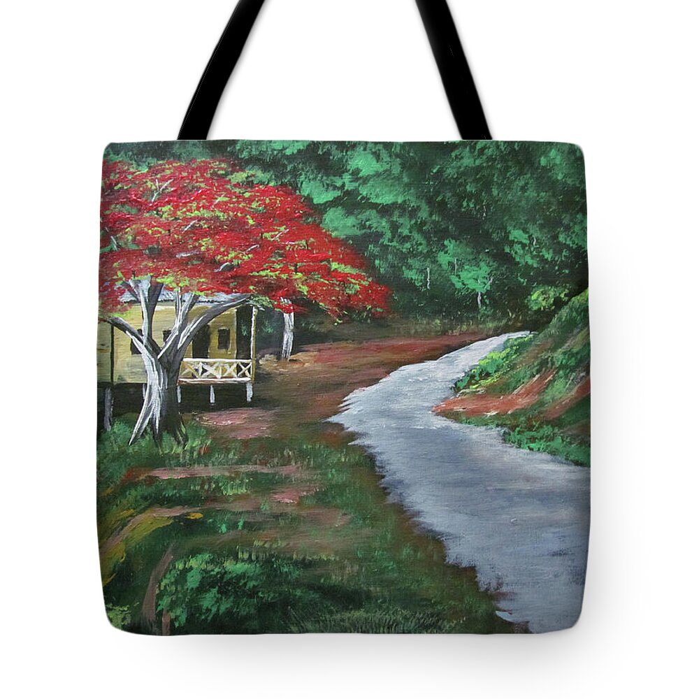 Old Wooden Home Tote Bag featuring the painting Beauty By The Cliff by Luis F Rodriguez