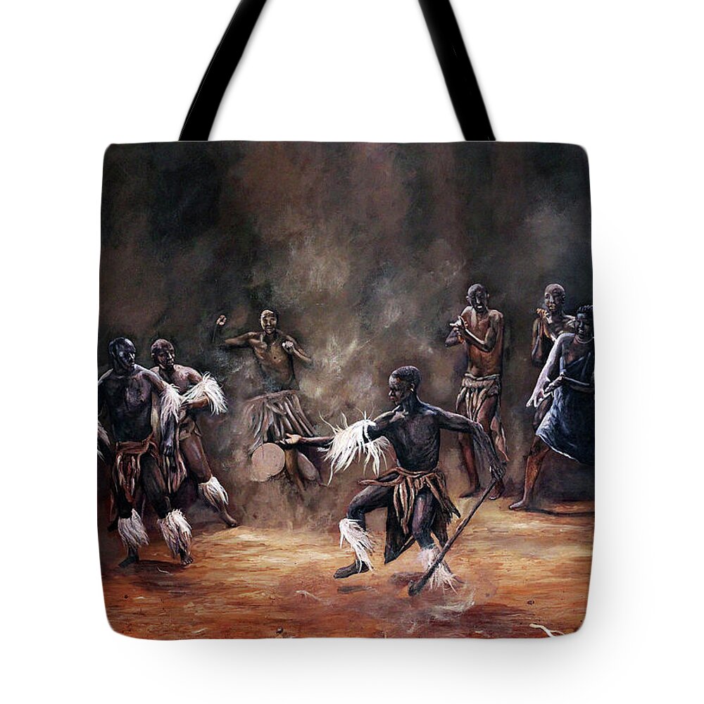 African Art Tote Bag featuring the painting Becoming A King by Ronnie Moyo